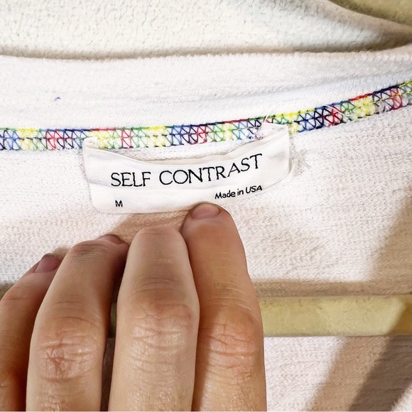 Self Contrast White Cotton Jogger Loungewear Set Sze M Colorful Embroidered Seam - Picture 4 of 13